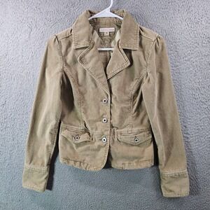 Tommy Jeans Women Corduroy Blazer Jacket Tan Button Front Peplum‎ Y2K Size M
